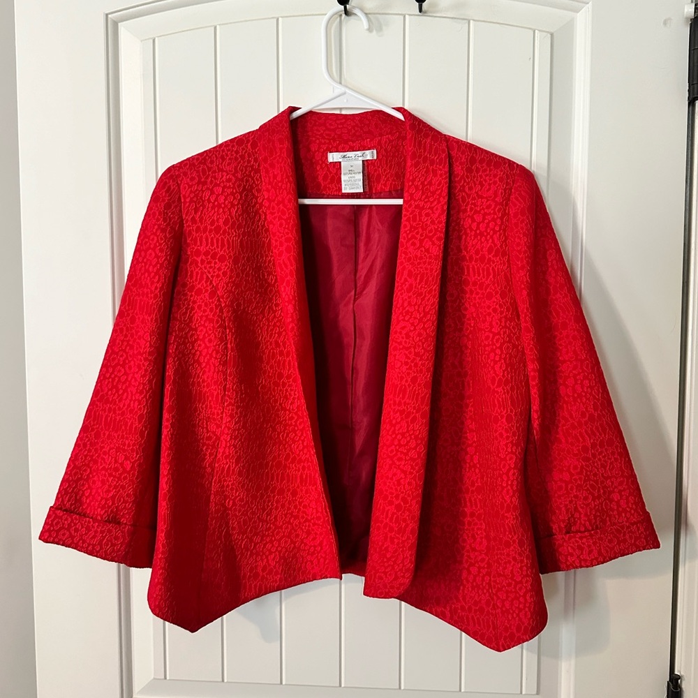Mona Leah Couture Cardigan Jacket Open red textured women’s size medium NWOT
